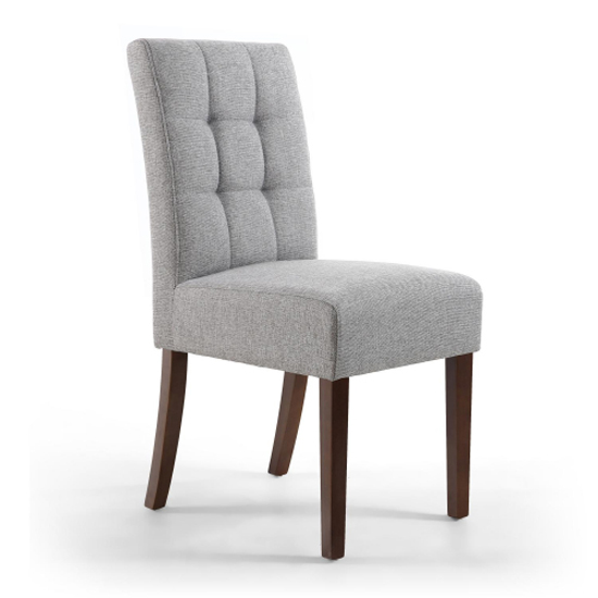 Mendoza Silver Grey Fabric Dining Chairs With Walnut Legs In Pair