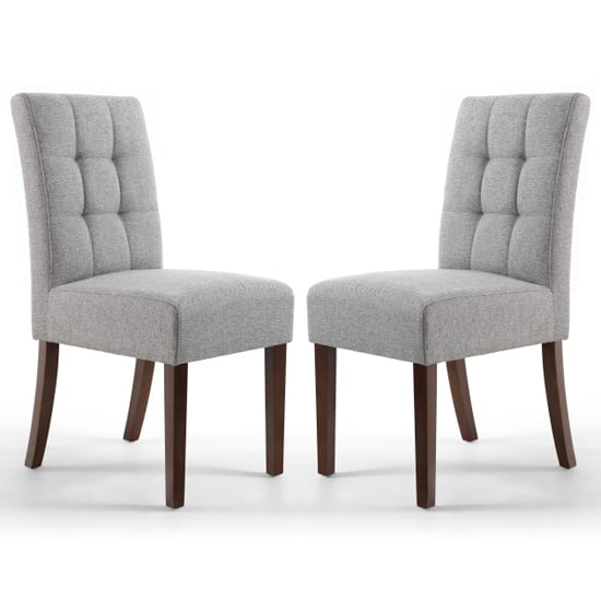 Mendoza Silver Grey Stitched Waffle Linen Dining Chairs In Pair