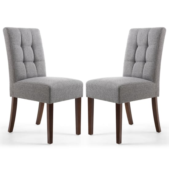 Mendoza Steel Grey Linen Dining Chairs With Walnut Leg In Pair