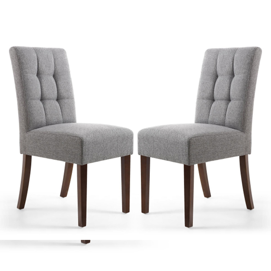 Read more about Mendoza steel grey fabric dining chairs with walnut legs in pair