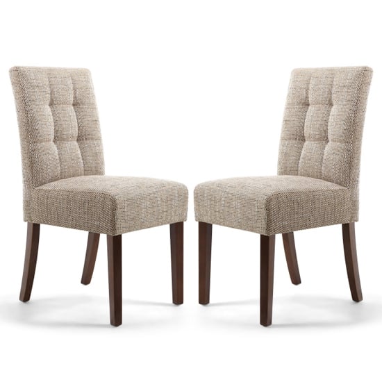 Mendoza Tweed Linen Dining Chairs With Walnut Leg In Pair