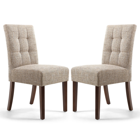 Read more about Mendoza tweed linen dining chairs with walnut leg in pair