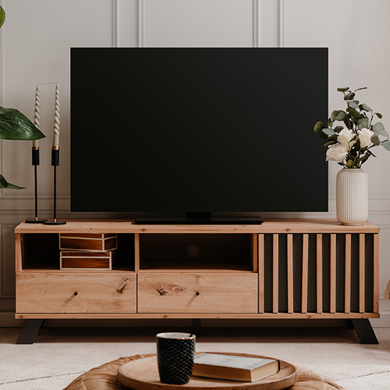 Macon TV Stand With 1 Door 2 Drawers In Oak And Anthracite Furniture