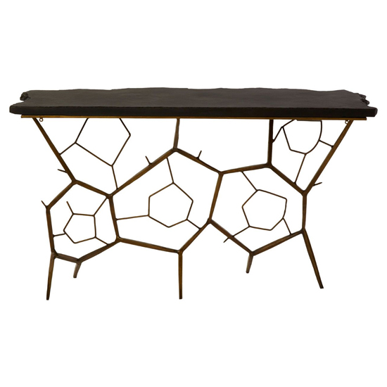 Menkent Black Stone Top Console Table With Antique Brass Legs_4
