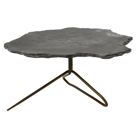 Menkent Grey Stone Top Coffee Table With Antique Brass Legs