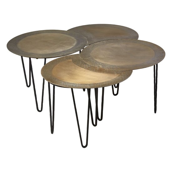 Menkent Metal Set Of 4 Coffee Tables In Antique Brass