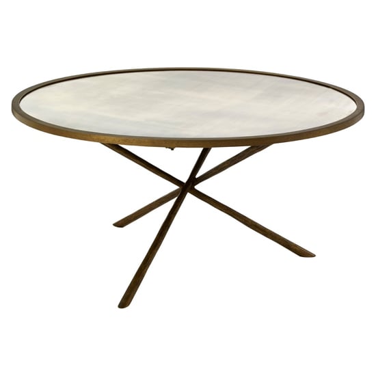 Photo of Menkent round glass top coffee table with antique brass frame