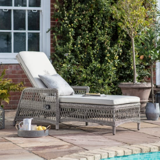 Product photograph of Menot Outdoor Poly Rattan Sun Lounger In Stone from Furniture in Fashion