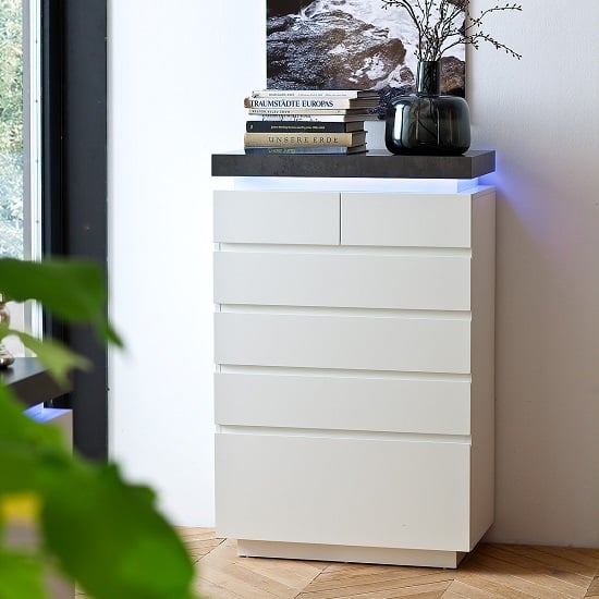 Photo of Mentis chest of drawers in matt white and concrete with led