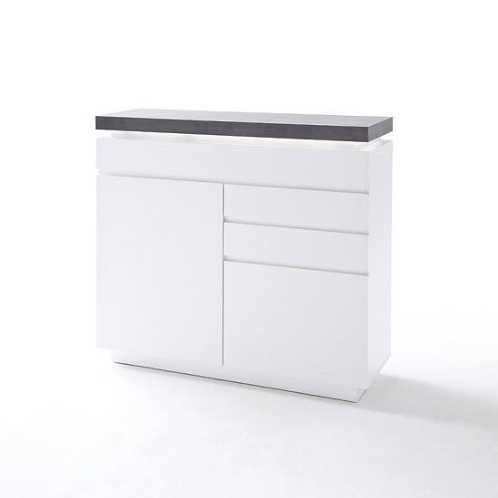 Product photograph of Mentis Compact Sideboard In Matt White And Concrete With Led from Furniture in Fashion