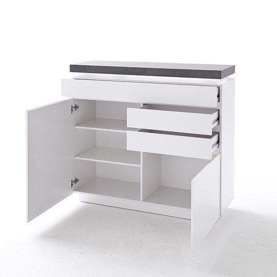 Mentis Compact Sideboard In Matt White And Concrete With LED_2