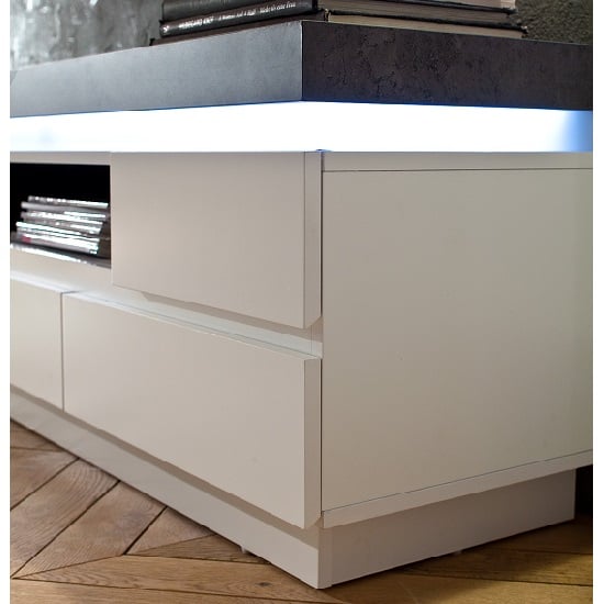Mentis TV Stand In Matt White Concrete With 5 Drawers And LED_6