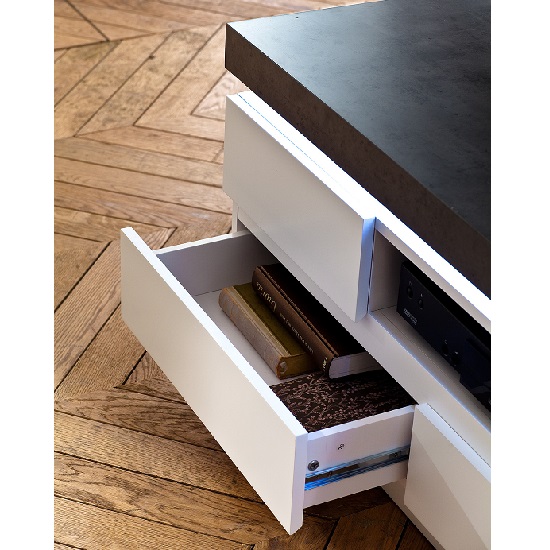 Mentis TV Stand In Matt White Concrete With 5 Drawers And LED_7