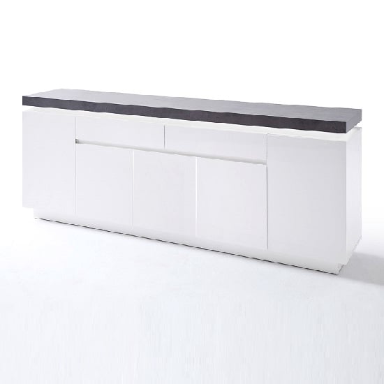 Mentis Large Sideboard In Matt White And Concrete With LED
