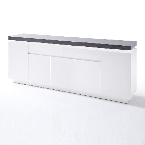 Read more about Mentis large sideboard in matt white and concrete with led