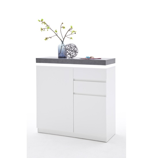 Read more about Mentis shoe storage cabinet in matt white and concrete with led