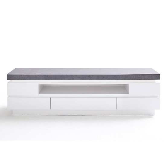 Mentis TV Stand In Matt White Concrete With 5 Drawers And LED_4