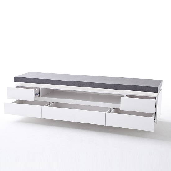 Mentis TV Stand In Matt White Concrete With 5 Drawers And LED_2