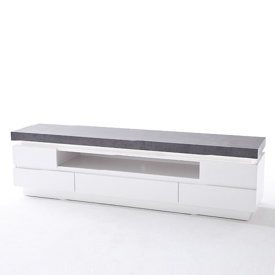 Mentis TV Stand In Matt White Concrete With 5 Drawers And LED_3