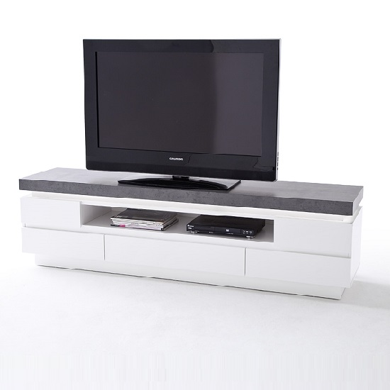 Mentis TV Stand In Matt White Concrete With 5 Drawers And LED_5