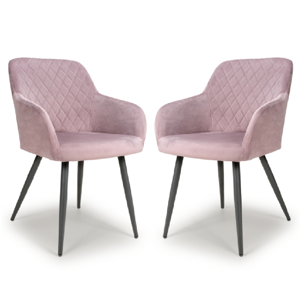 Read more about Menton dusty pink velvet dining chairs with black legs in pair