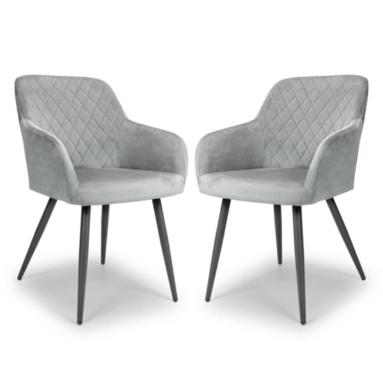 Read more about Menton grey velvet dining chairs with black legs in pair