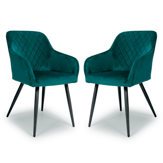 Read more about Menton mint green velvet dining chairs with black legs in pair
