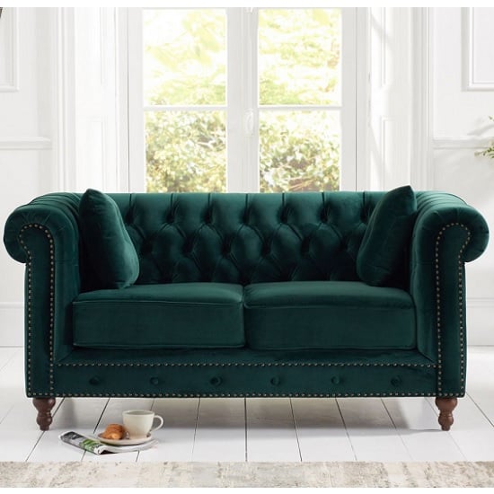 Mentor Modern Fabric 2 Seater Sofa In Green Plush