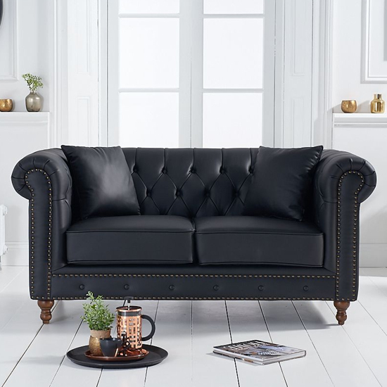 Mentor Chesterfield Leather 2 Seater Sofa In Black