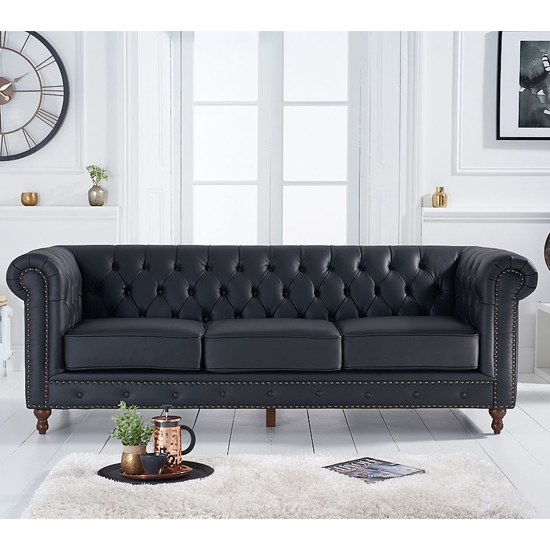 Mentor Chesterfield Leather 3 Seater Sofa In Black_2