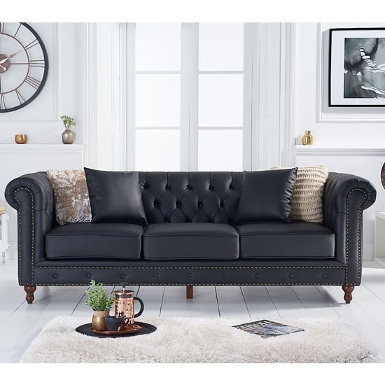Mentor Chesterfield Leather 3 Seater Sofa In Black