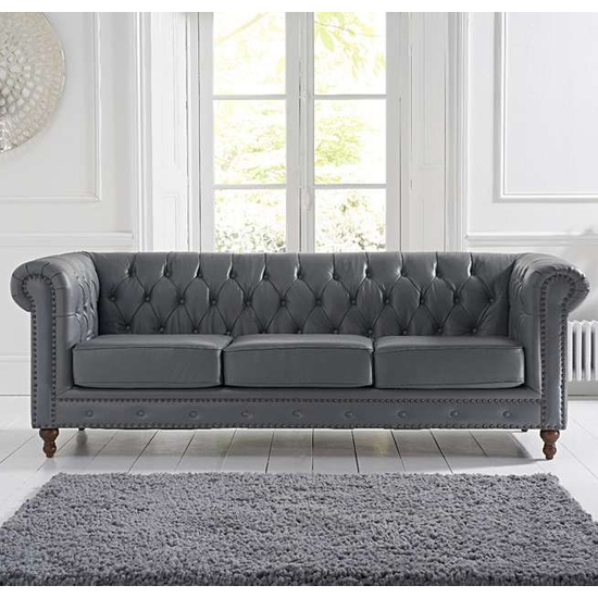 Mentor Chesterfield Leather 3 Seater Sofa In Grey_2