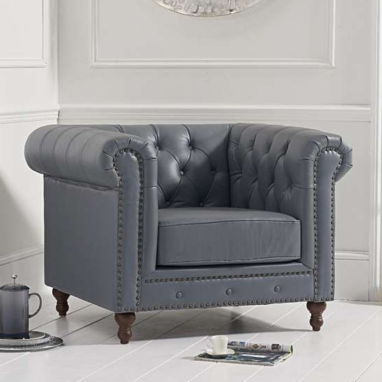Mentor Chesterfield Leather Armchair In Grey_2