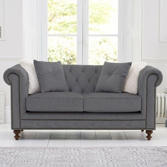 Mentor Chesterfield Linen Fabric 2 Seater Sofa In Grey_2