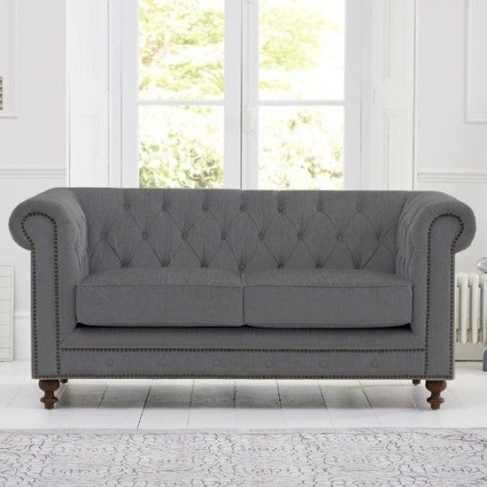 Mentor Chesterfield Linen Fabric 2 Seater Sofa In Grey_3