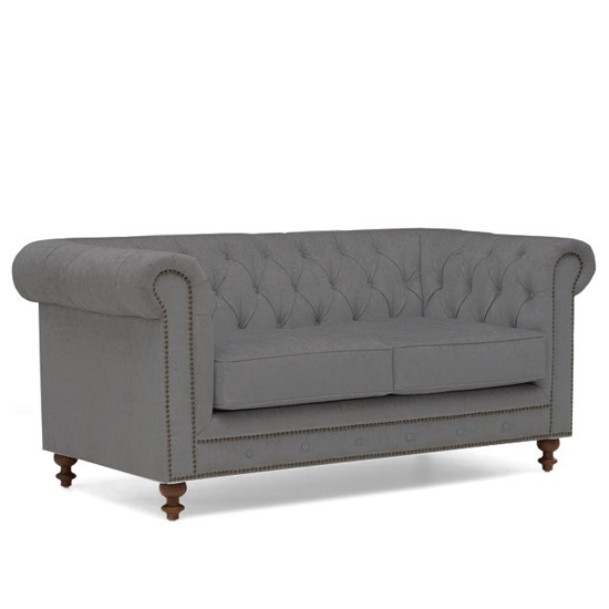 Mentor Chesterfield Linen Fabric 2 Seater Sofa In Grey_4