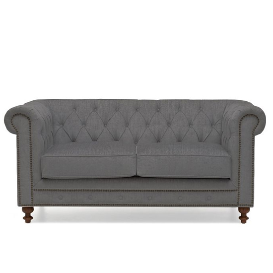 Mentor Chesterfield Linen Fabric 2 Seater Sofa In Grey_5