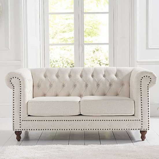 Mentor Chesterfield Linen Fabric 2 Seater Sofa In Ivory_2