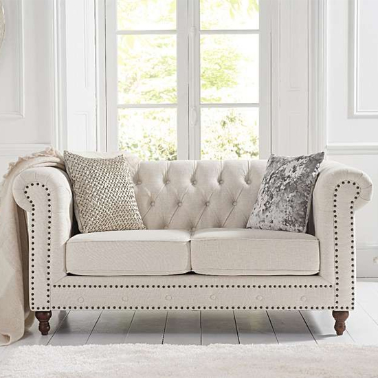 Mentor Chesterfield Linen Fabric 2 Seater Sofa In Ivory