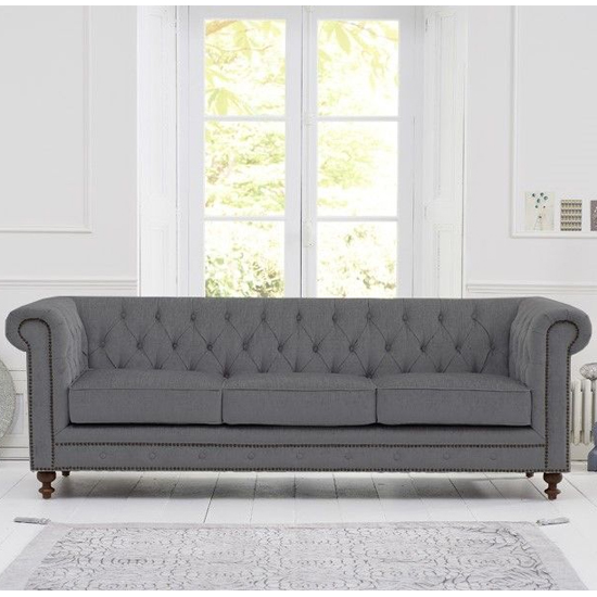Mentor Chesterfield Linen Fabric 3 Seater Sofa In Grey_2