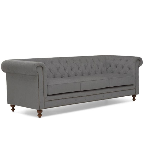 Mentor Chesterfield Linen Fabric 3 Seater Sofa In Grey_3