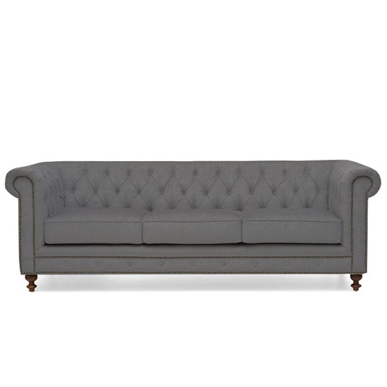 Mentor Chesterfield Linen Fabric 3 Seater Sofa In Grey_4
