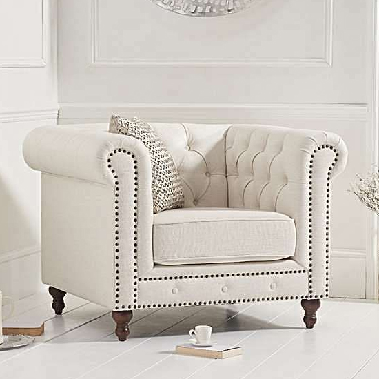 Mentor Chesterfield Linen Fabric Armchair In Ivory