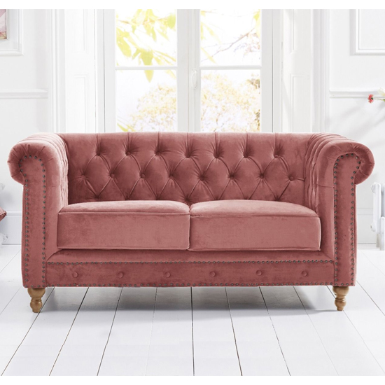 Mentor Chesterfield Plush Fabric 2 Seater Sofa In Blush Pink_2