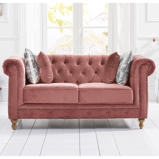 Mentor Chesterfield Plush Fabric 2 Seater Sofa In Blush Pink_1