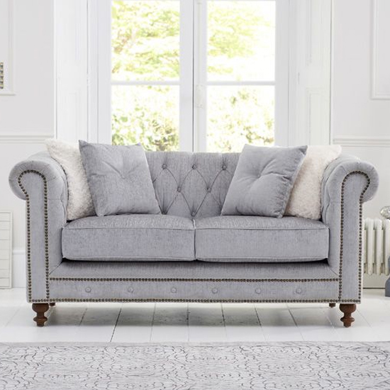 Mentor Chesterfield Plush Fabric 2 Seater Sofa In Grey_2