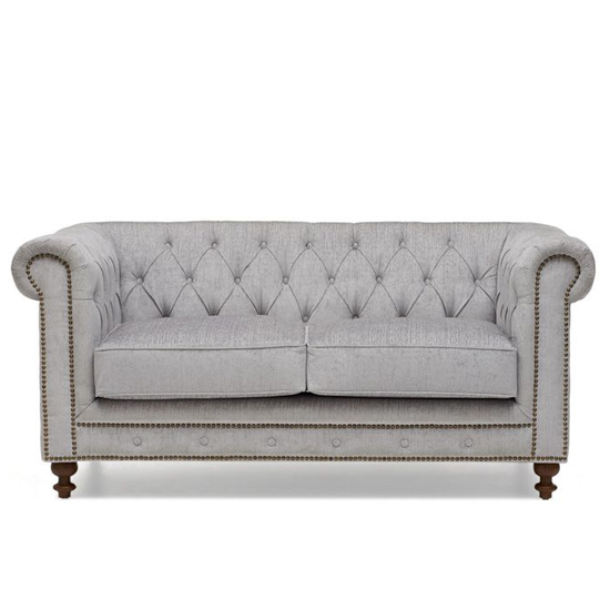 Mentor Chesterfield Plush Fabric 2 Seater Sofa In Grey_5