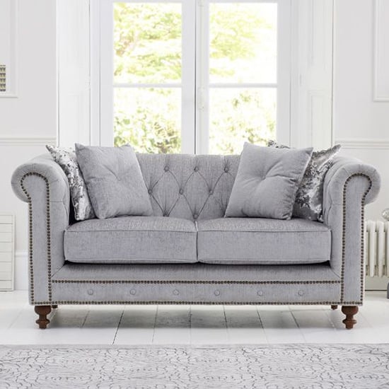 Mentor Chesterfield Plush Fabric 2 Seater Sofa In Grey_1