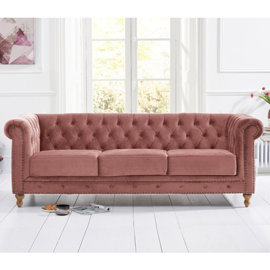 Mentor Chesterfield Plush Fabric 3 Seater Sofa In Blush Pink_2