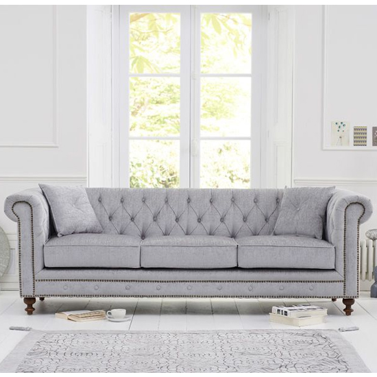 Mentor Chesterfield Plush Fabric 3 Seater Sofa In Grey_2